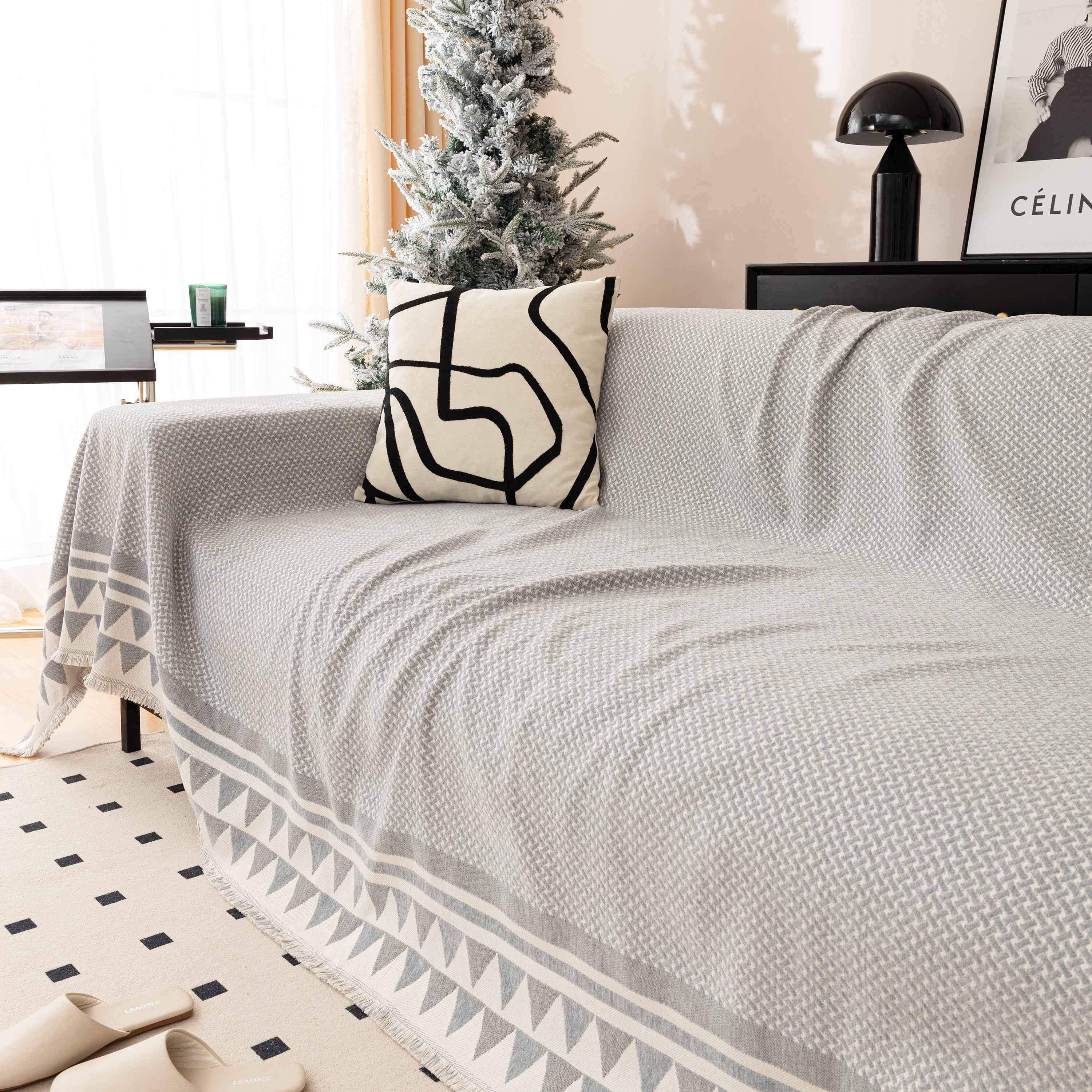 Chenille Jacquard Sofa Throw Blanket Cover Soft Polyester Weave Couch Throw Cover for Pets Dog Kids