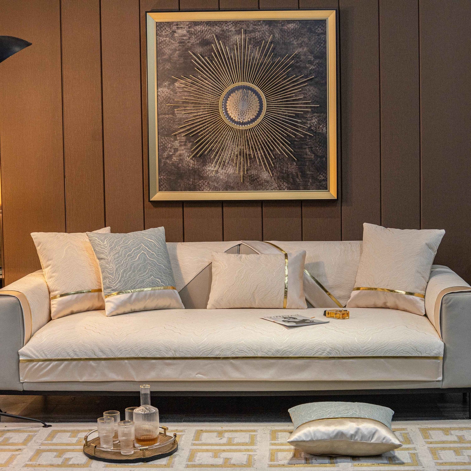 Chenille Non-Slip Metal Texture Sofa Towel, Minimalist Sofa Couch Cover Sectional Couch Covers for Pets