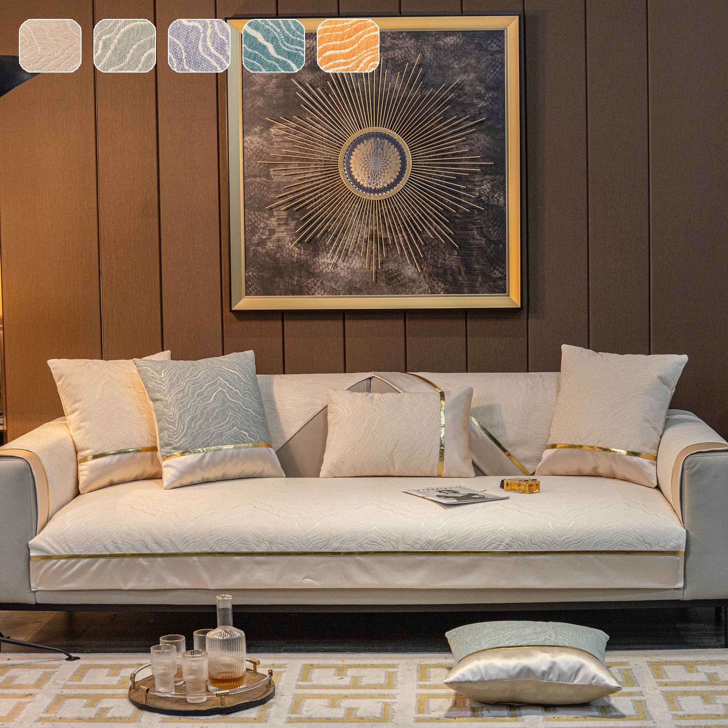 Chenille Non-Slip Metal Texture Sofa Towel, Minimalist Sofa Couch Cover Sectional Couch Covers for Pets