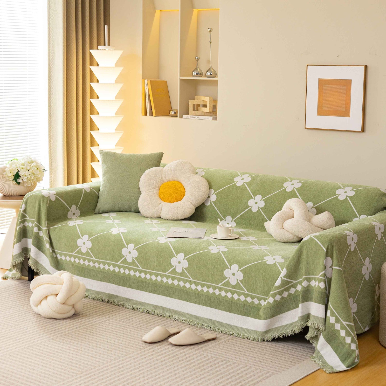 Comfy Four-Leaf Clover Hope Faith Love Luck Blanket for Couch, Chenille Scratch Proof Sofa Blanket Covers