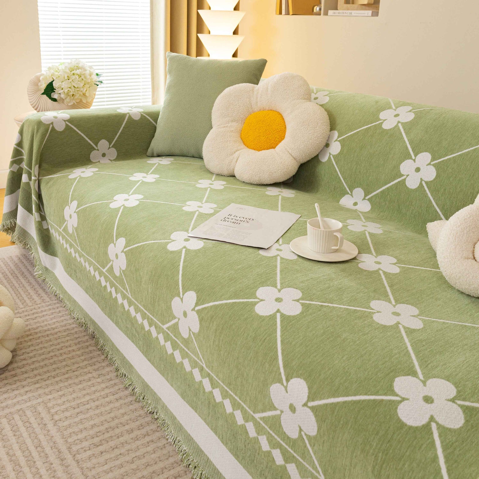 Comfy Four-Leaf Clover Hope Faith Love Luck Blanket for Couch, Chenille Scratch Proof Sofa Blanket Covers