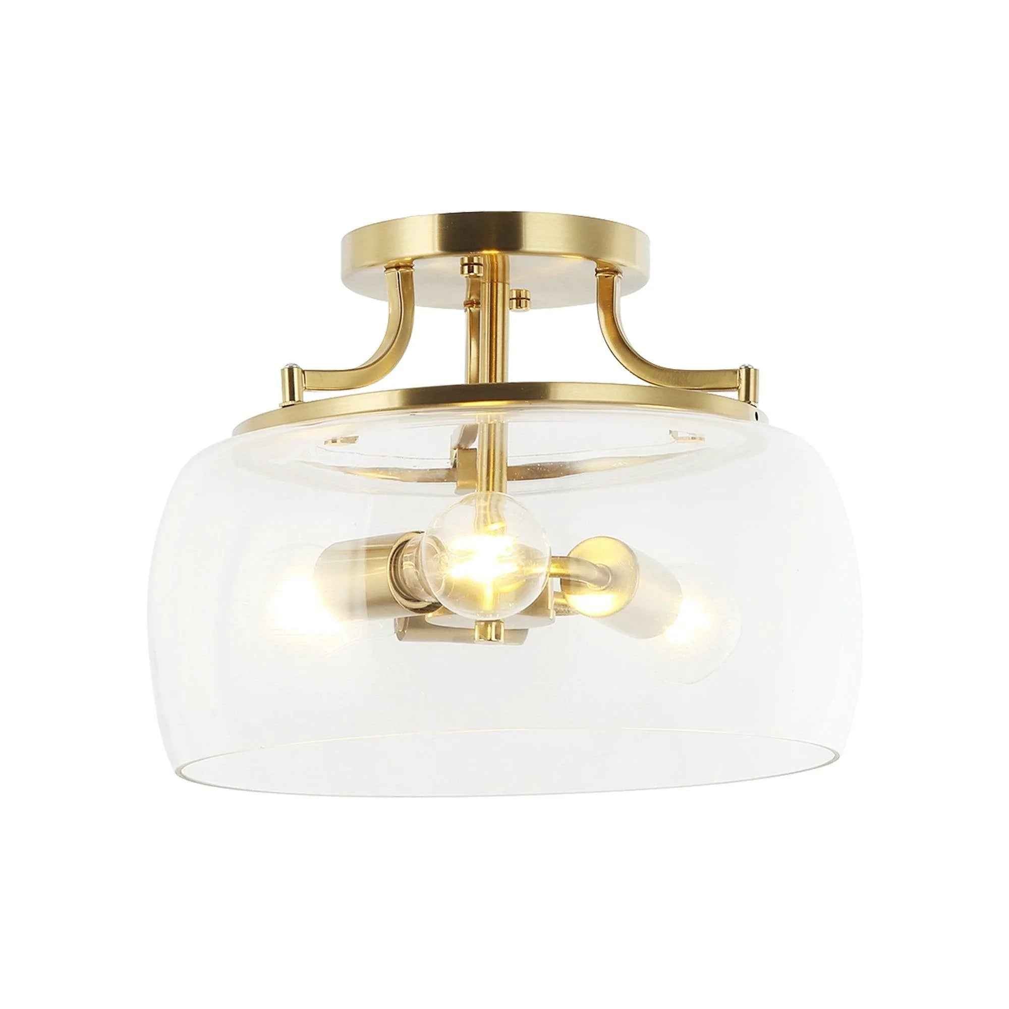 13 Inch 3-Light Brass Gold Semi-Flush Mount Ceiling Light Fixture with Clear Glass Shade