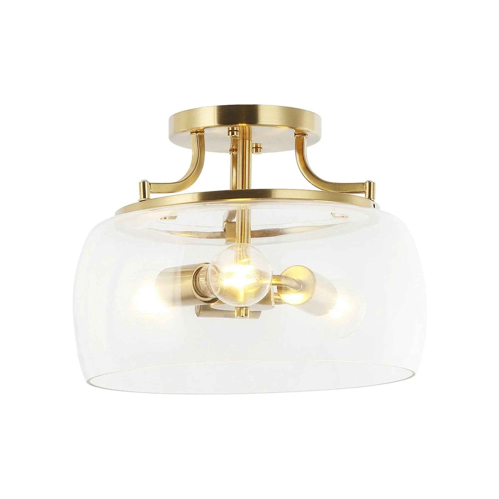 13 Inch 3-Light Brass Gold Semi-Flush Mount Ceiling Light Fixture with Clear Glass Shade