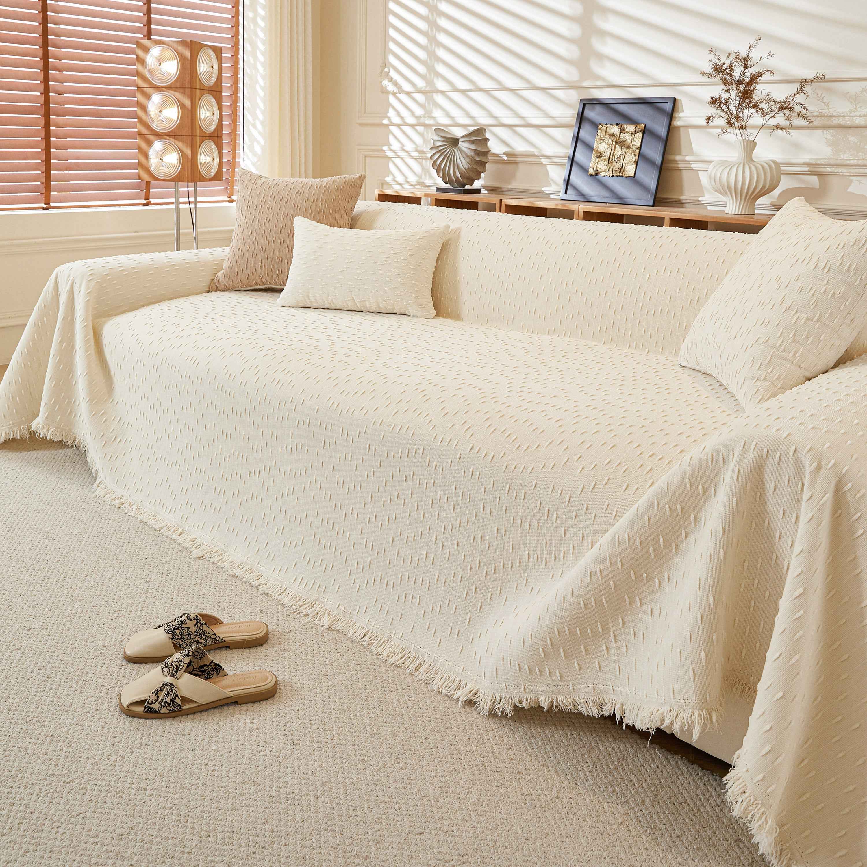Textured Throw Blanket with 3D Dobby Weave, Minimalist Furniture Protector for Couch