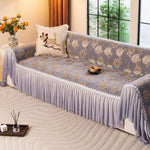 French Country Floral Sofa Cover with Ruffled Skirt, Farmhouse Decor for Living Room