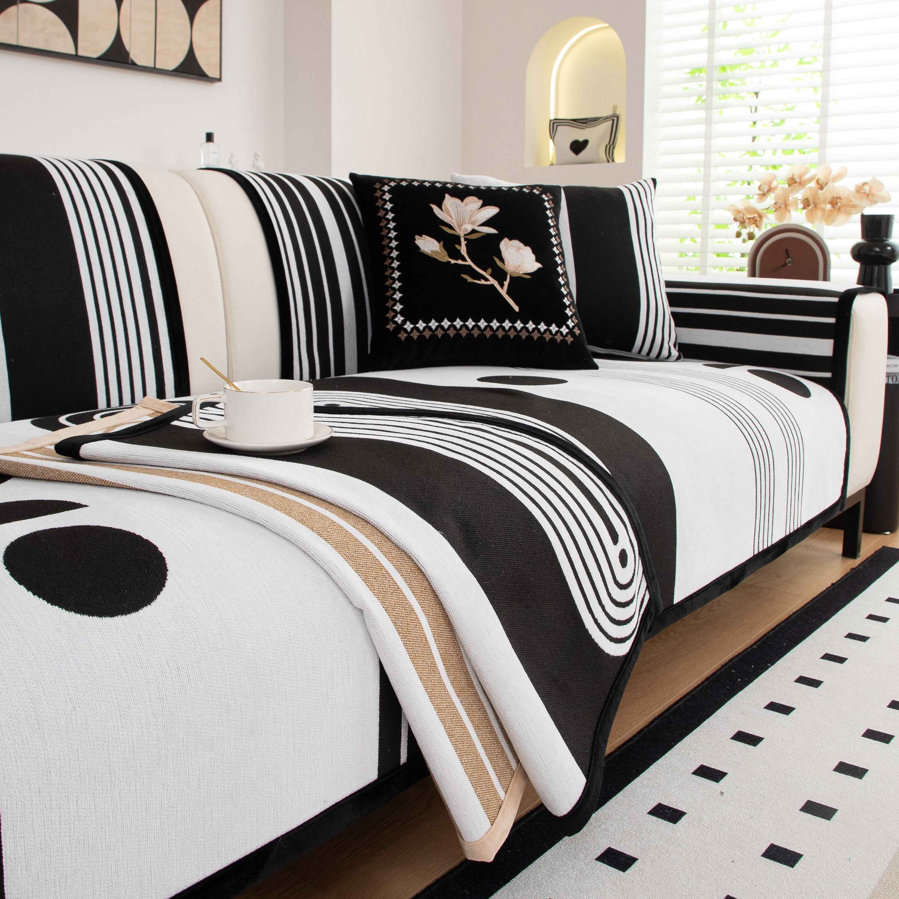 Modern Geometric Sofa Cover - Thick Woven, Pet Friendly, Stylish Couch Protector