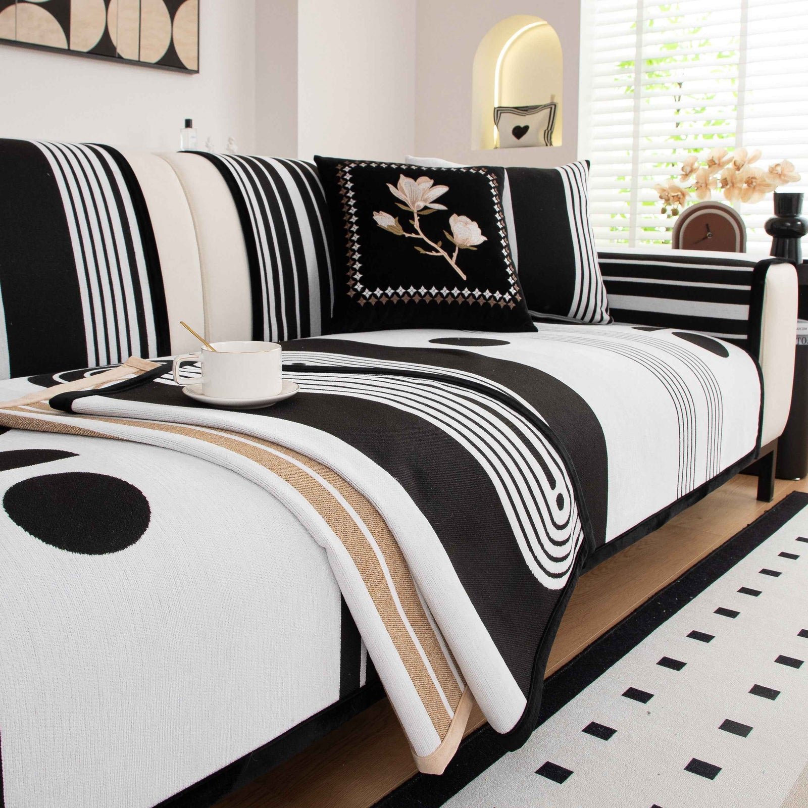 Modern Geometric Sofa Cover - Thick Woven, Pet Friendly, Stylish Couch Protector
