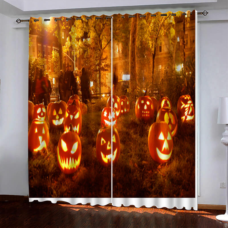Halloween Pumpkin Decor Curtains Blackout Window Drapes