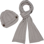 Sakkas Womens 2-piece Cable Knitted Visor Beanie Scarf and Hat Set with Button