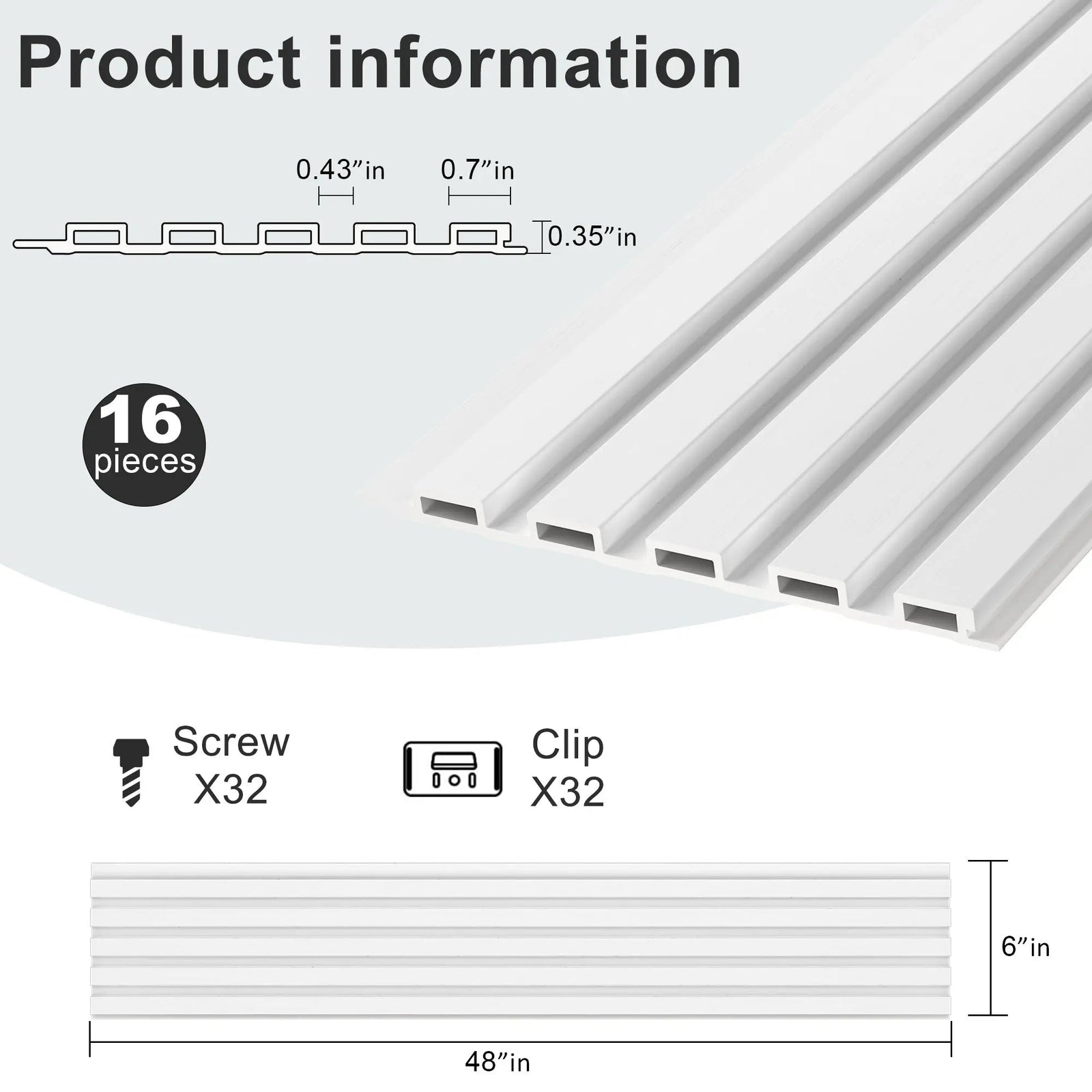 Hausvita 48 x 6 inch WPC Slat Wall Panel (16 Pack)