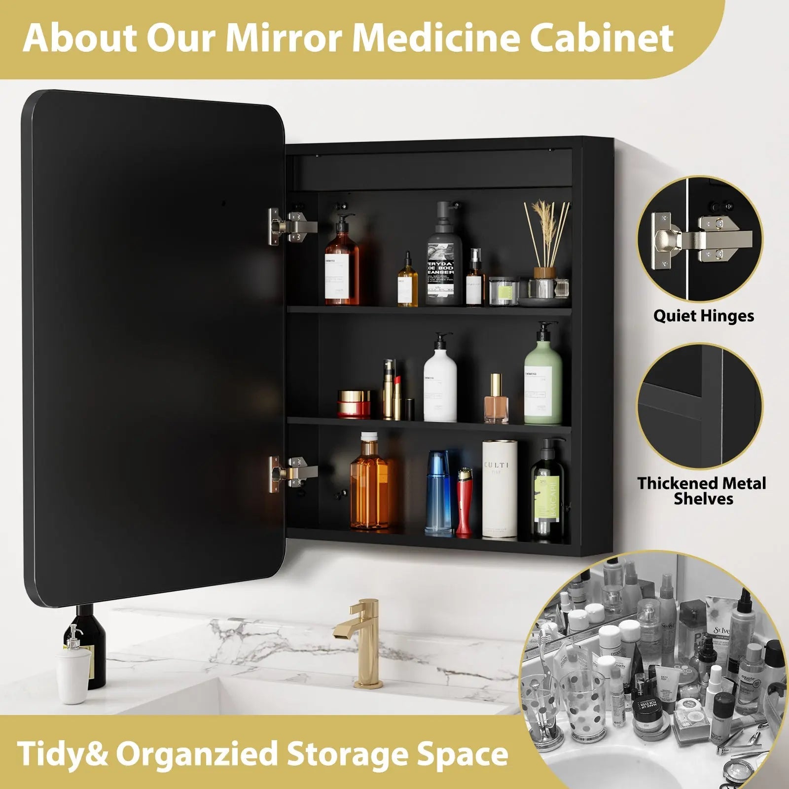 Hausvita Framed Recessed LED Light Bathroom Medicine Cabinet -small