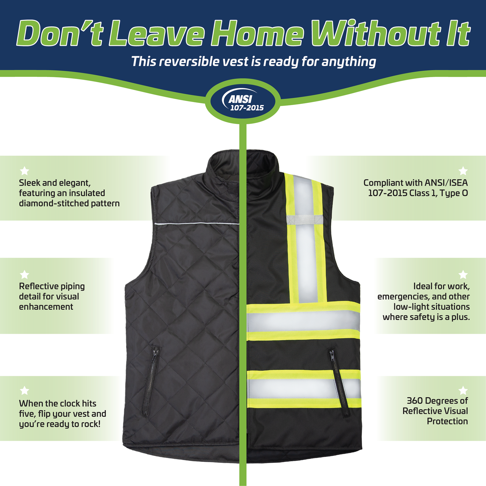 Hi-Vis Two Tone Reversible Insulated Safety Vest with Reflective Strips
