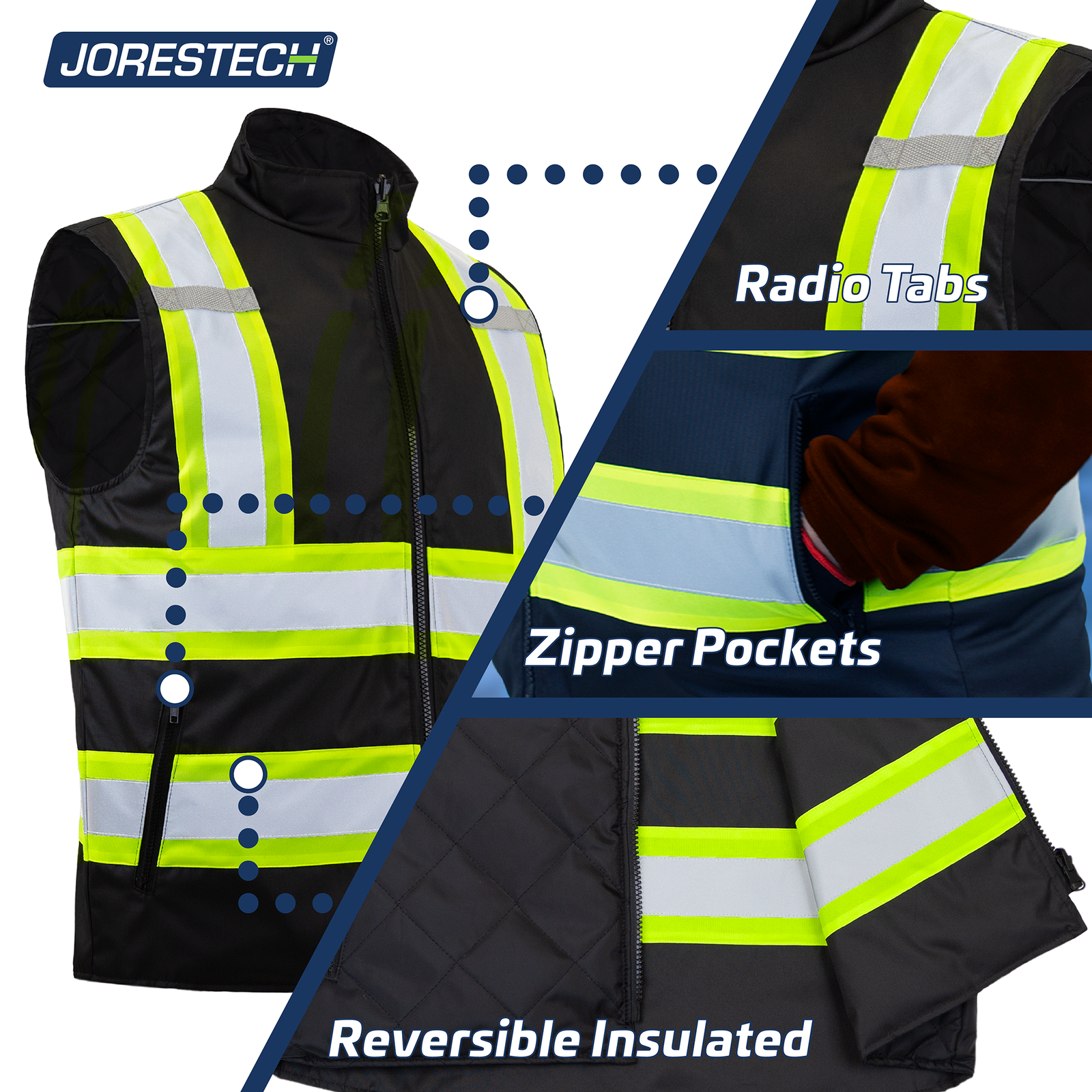 Hi-Vis Two Tone Reversible Insulated Safety Vest with Reflective Strips