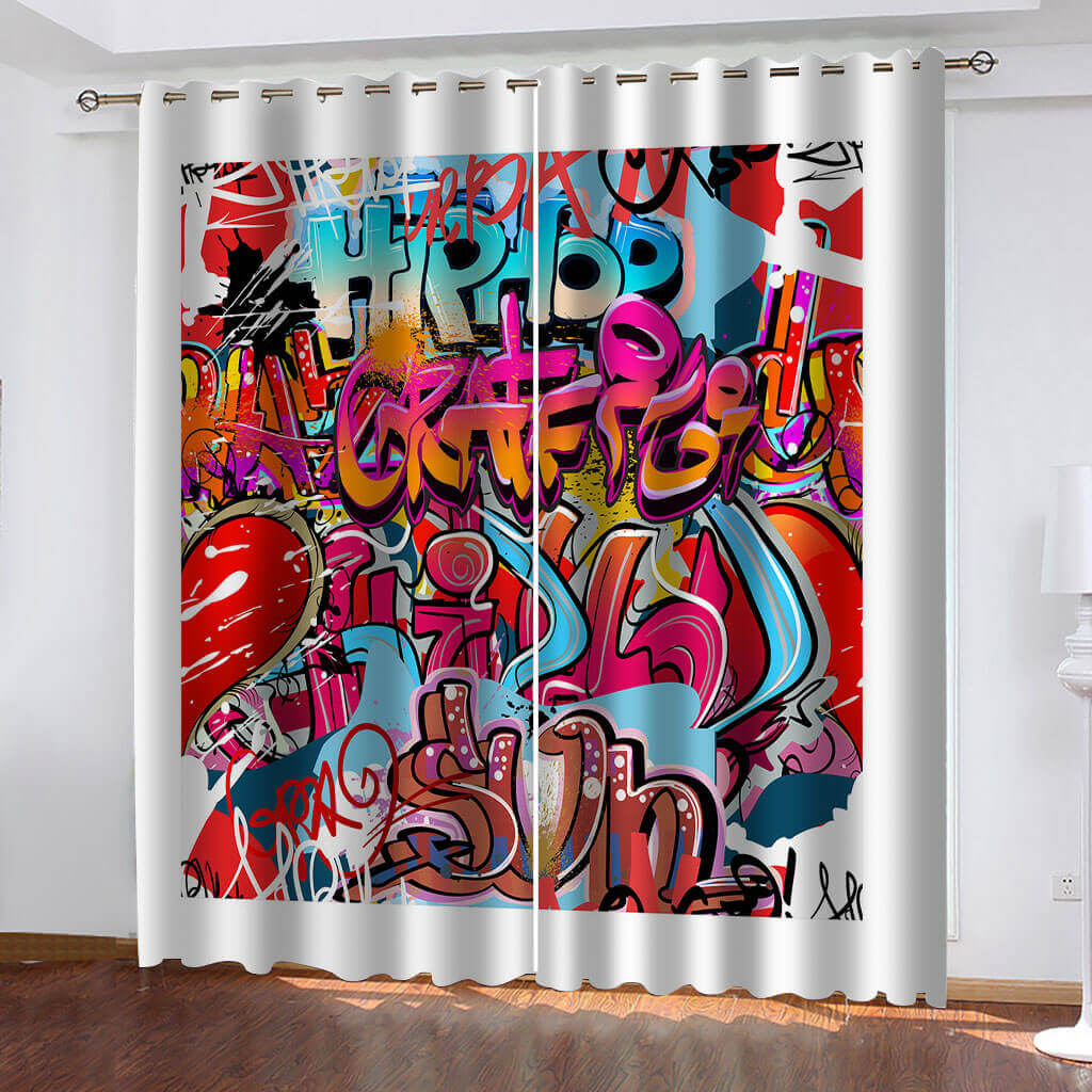 Hip Hop Street Graffiti Curtains Blackout Window Drapes Room Decoration