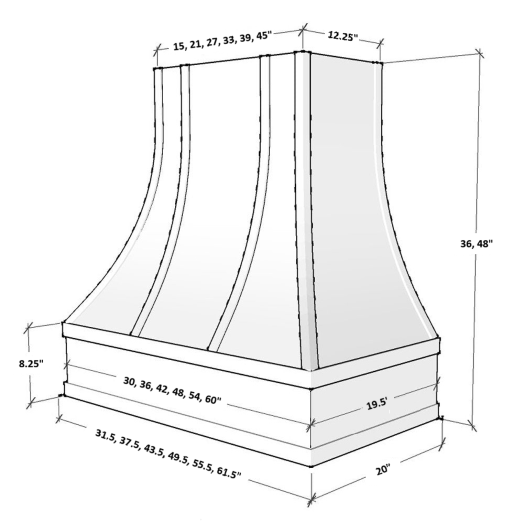 Wood Range Hood With Curved Strapped Front and Block Trim - 30