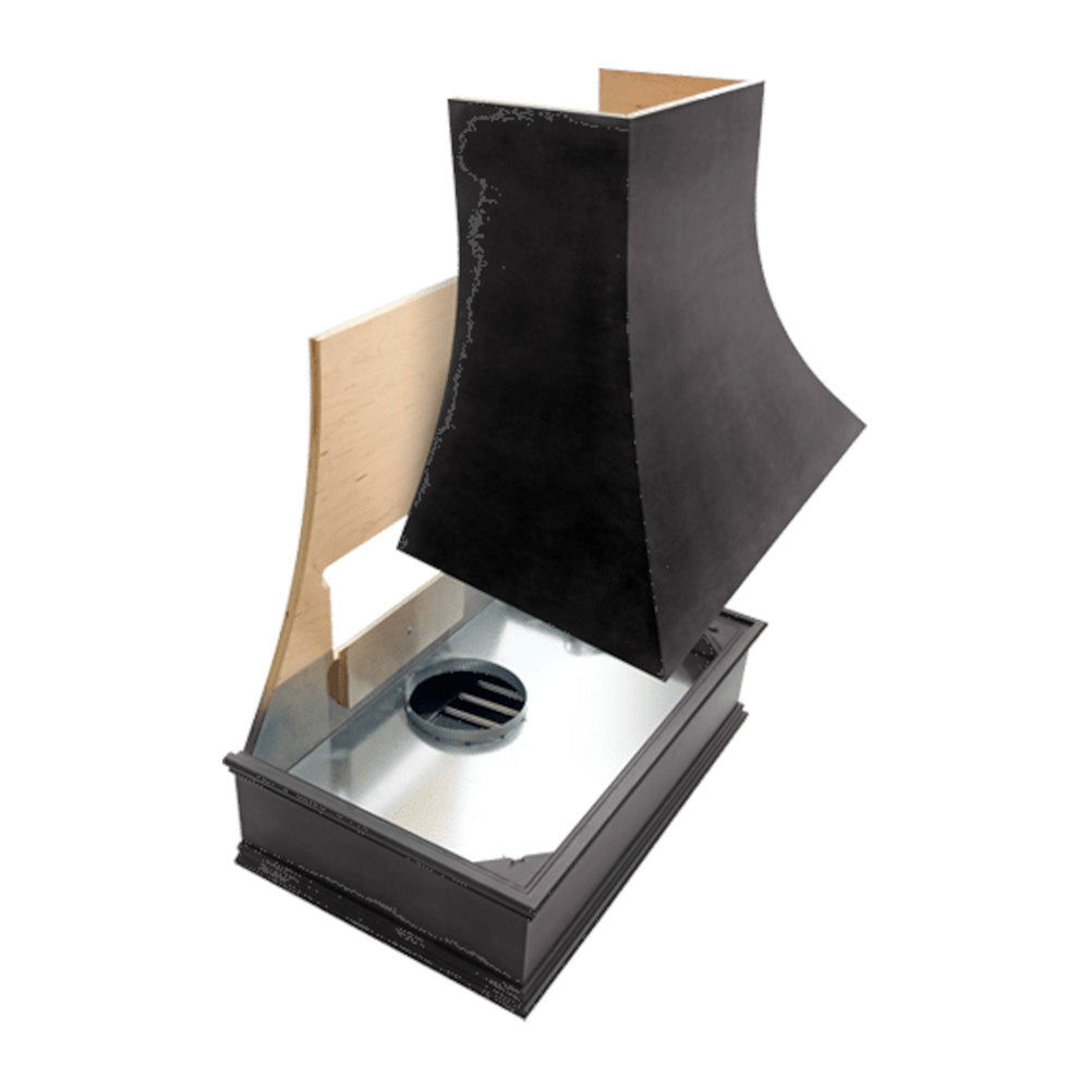 Wood Range Hood With Curved Strapped Front and Block Trim - 30
