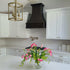 Wood Range Hood With Curved Strapped Front and Block Trim - 30", 36", 42", 48", 54" and 60" Widths Available