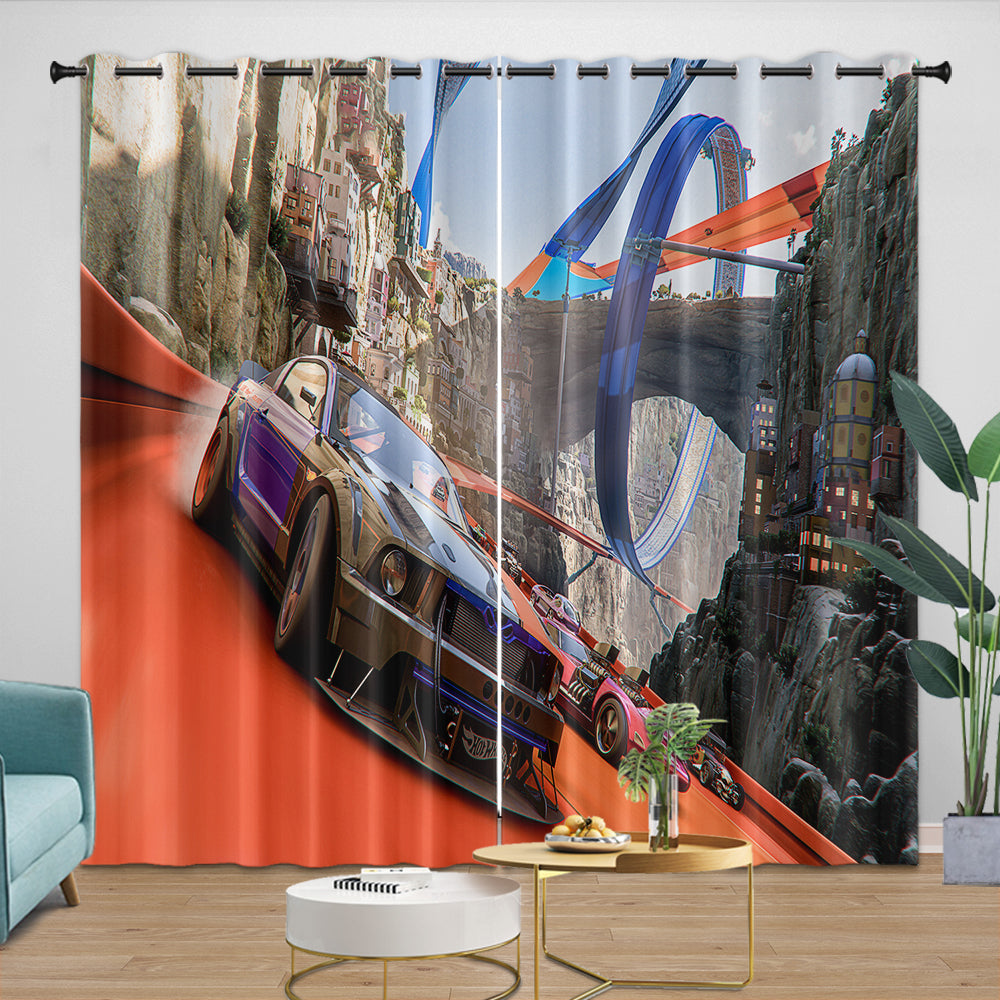 Hot Wheels Curtains Blackout Window Drapes Kids Room Decoration