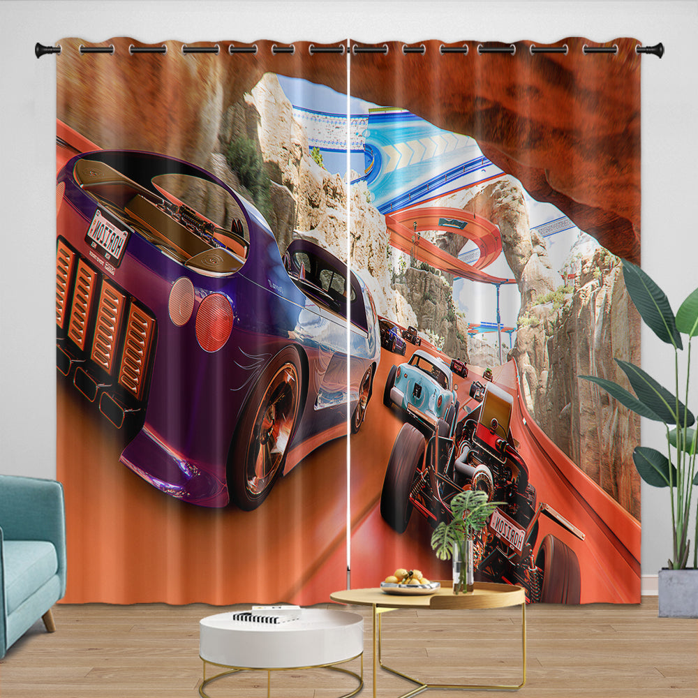 Hot Wheels Curtains Blackout Window Drapes Kids Room Decoration