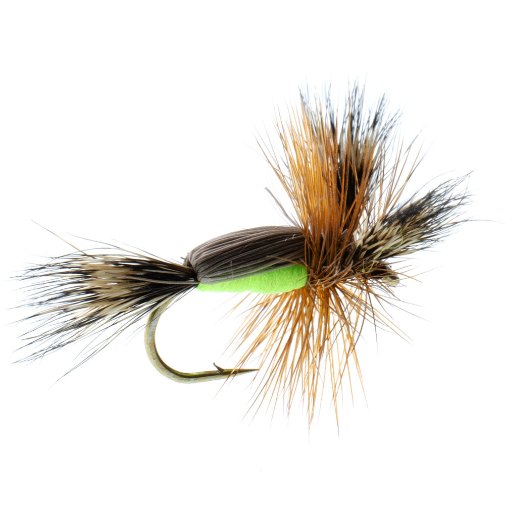 Barbless Chartreuse Humpy Classic Hair Wing Dry Fly - 6 Flies Hook Size 16