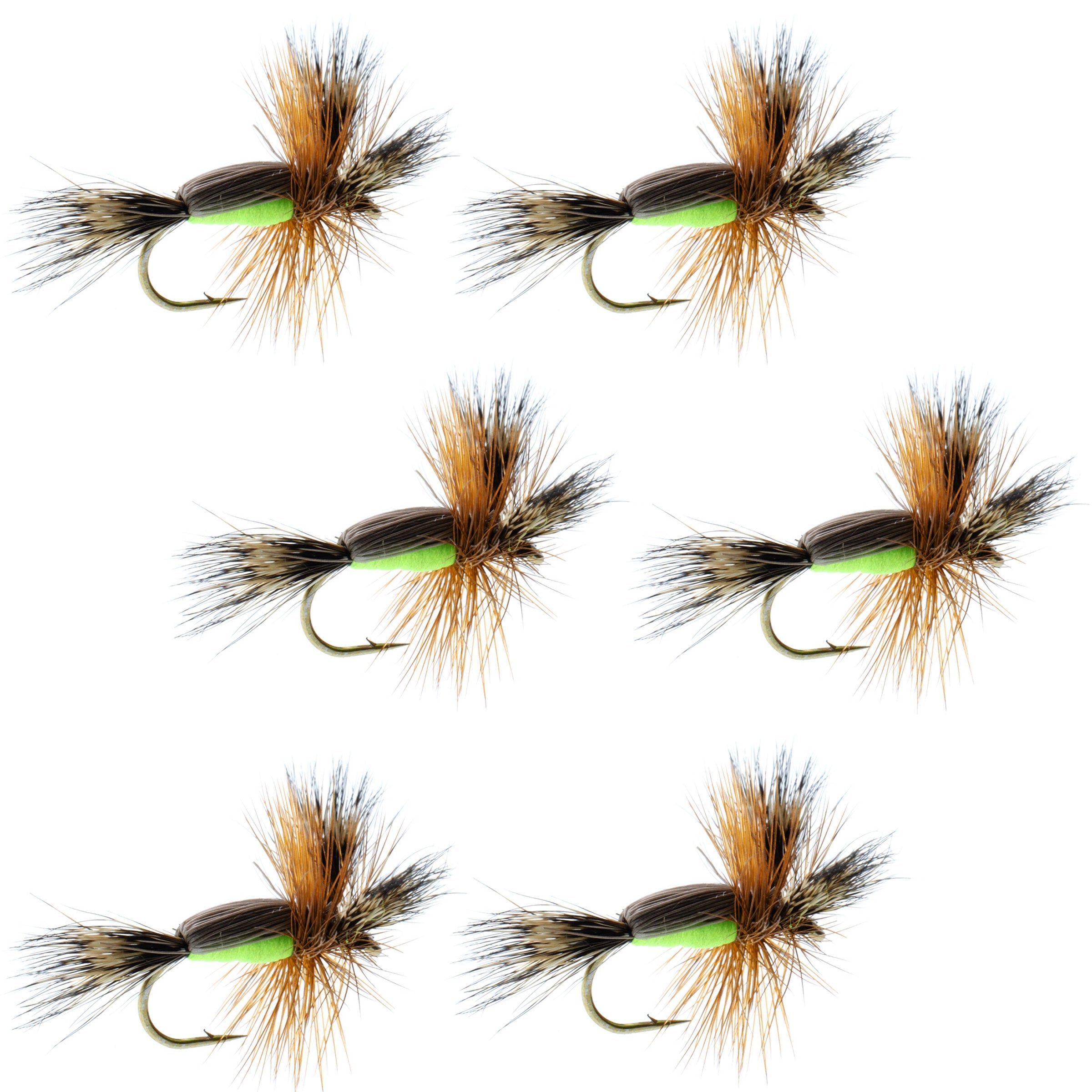 Chartreuse Humpy Classic Hair Wing Dry Fly - 6 Flies Hook Size 16
