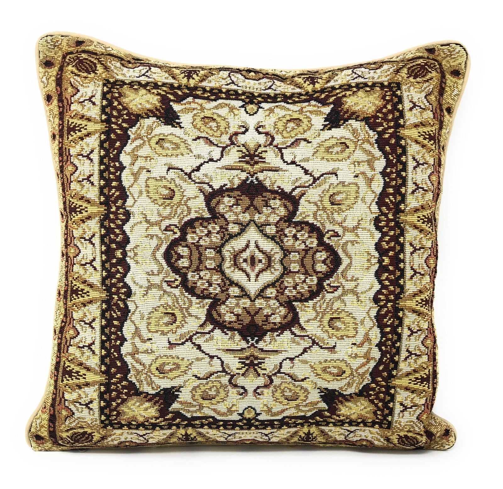 DaDa Bedding Elegant Golden Persian Style Rug Floral Tapestry Throw Pillow Covers 16