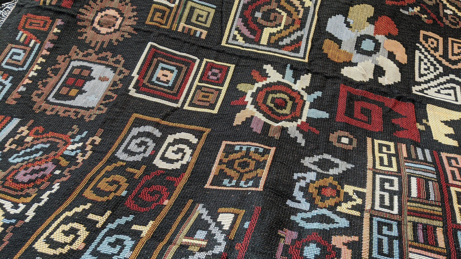 DaDa Bedding Elegant Tapestry Throw Blanket, Ethnic Ornaments Geometric Black - 50” x 60” (7174)