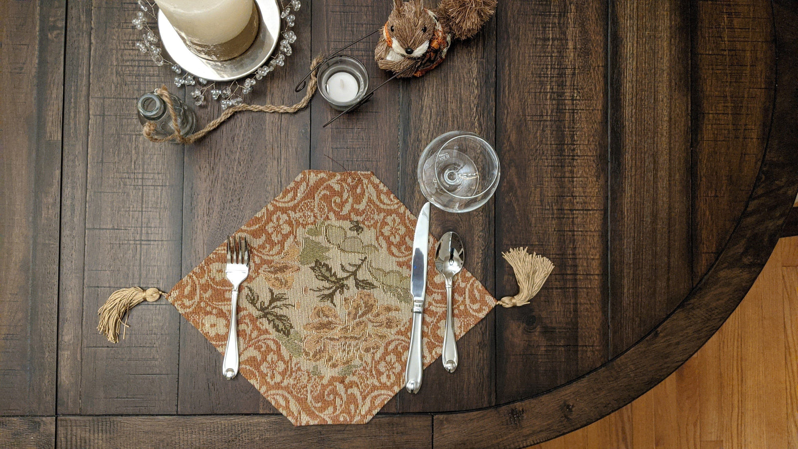 DaDa Bedding Set of 4-Pieces Nature Garden Floral Roses Tapestry Table Dining Cloth Runner Set - 13