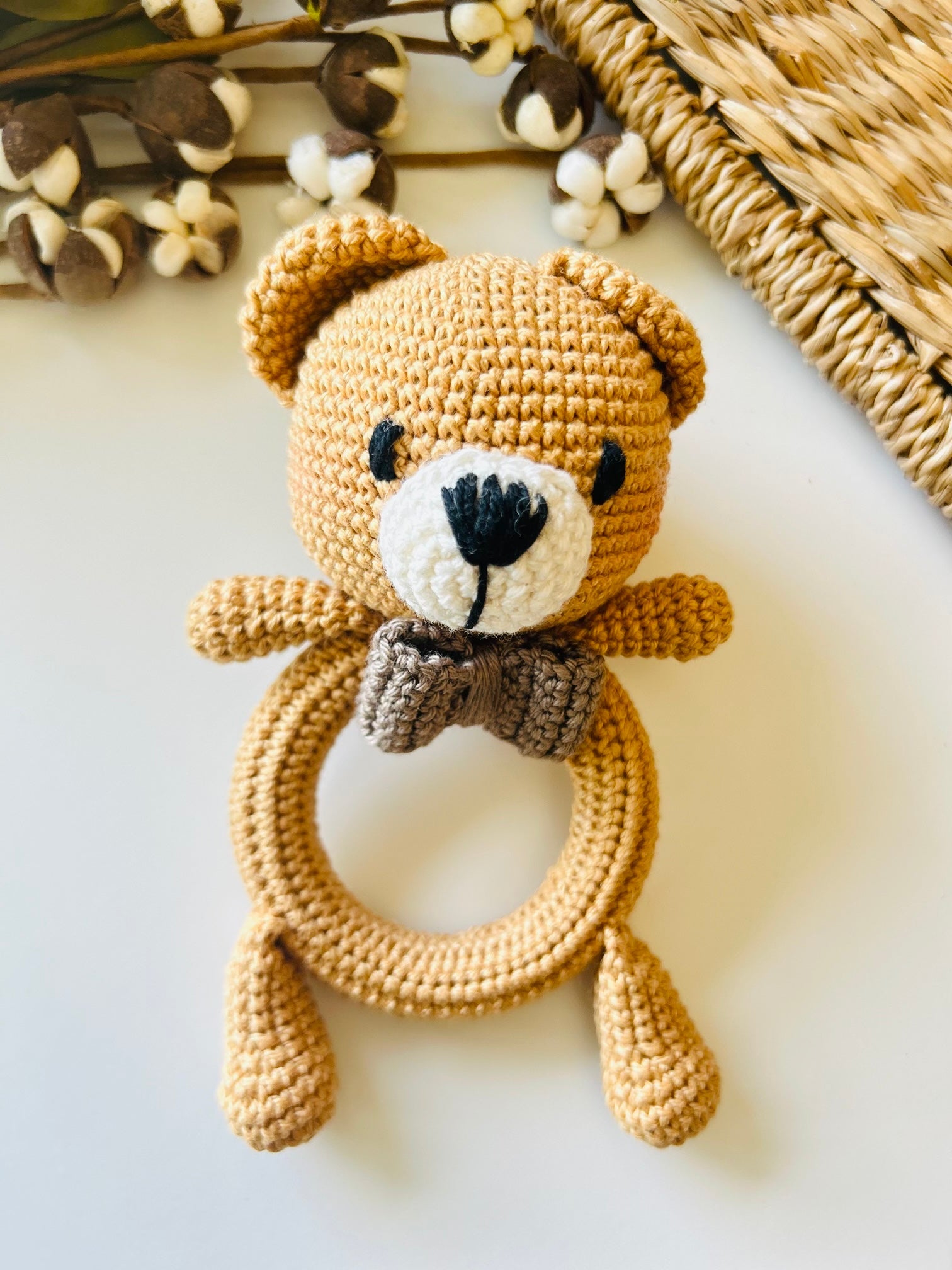 Bear Teether Rattle-Full Crochet Ring