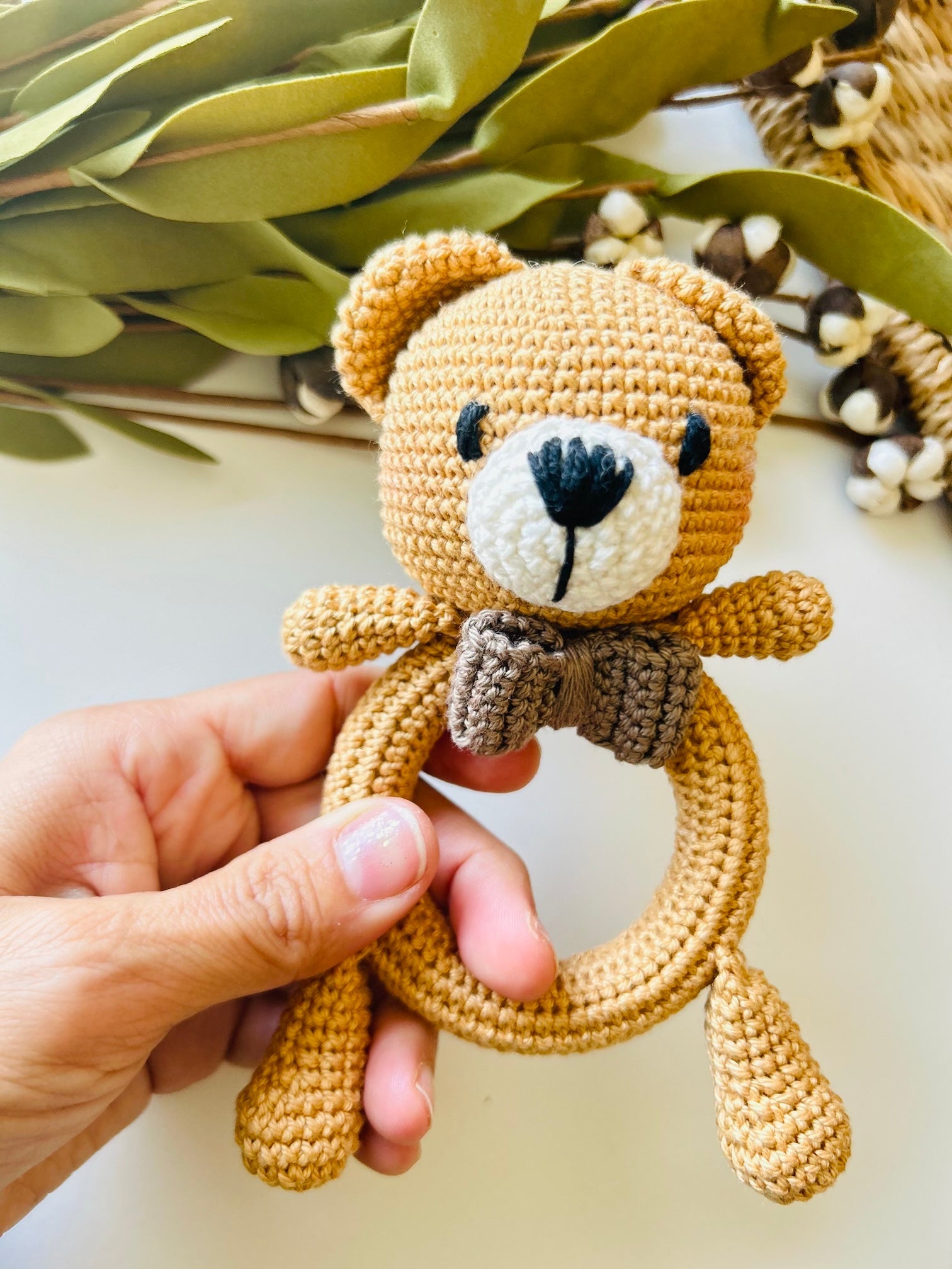 Bear Teether Rattle-Full Crochet Ring