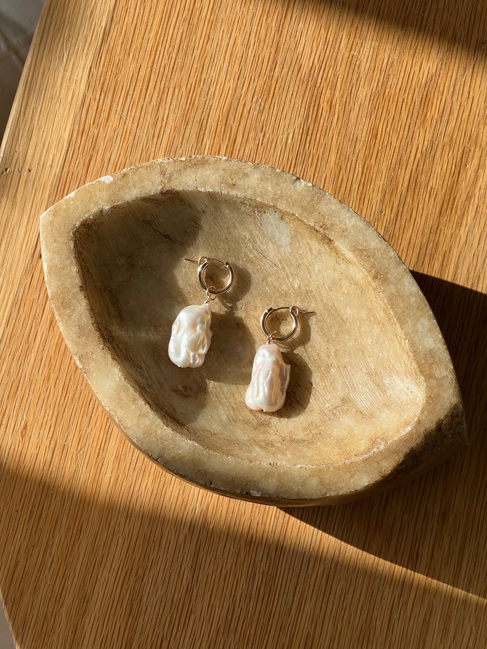 Rectangular Baroque Pearl Hoop Earrings