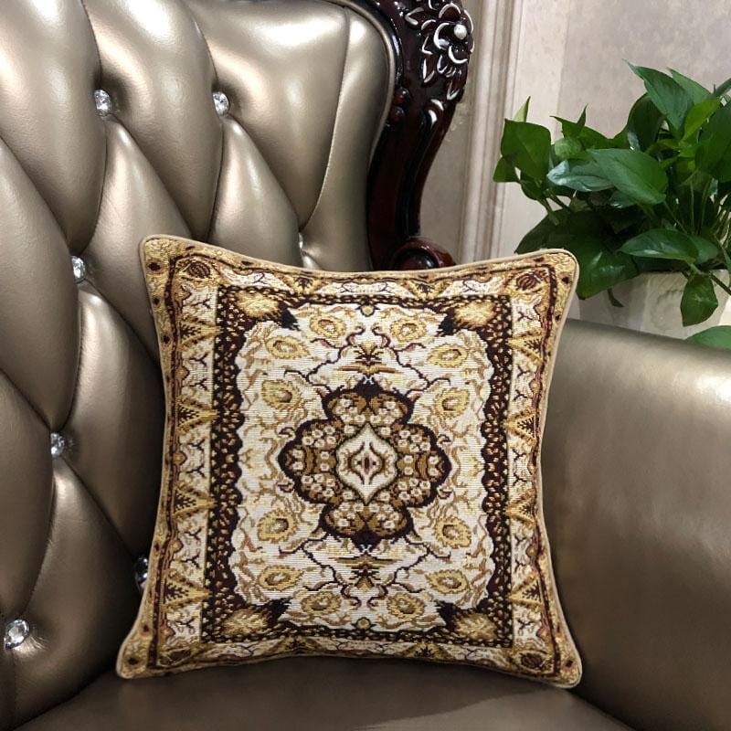 DaDa Bedding Elegant Golden Persian Style Rug Floral Tapestry Throw Pillow Covers 16