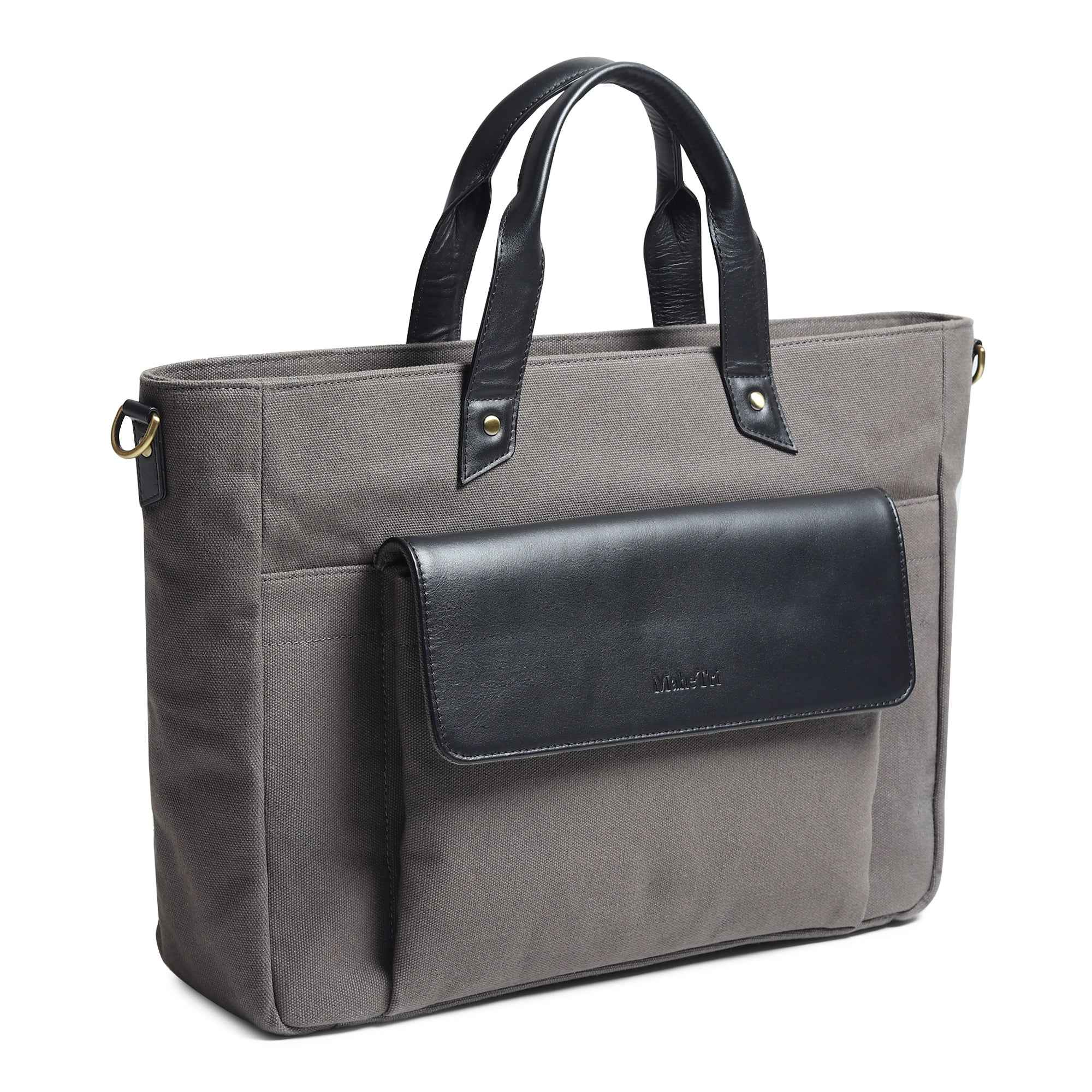 Voyager Canvas Leather Briefcase, Gray