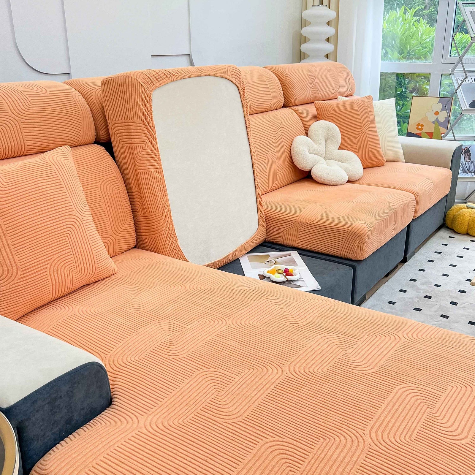 Stretch Couch Cushion Covers, Washable Chaise Lounge Sofa Slipcover, Elastic Furniture Protector for Pets, Kid