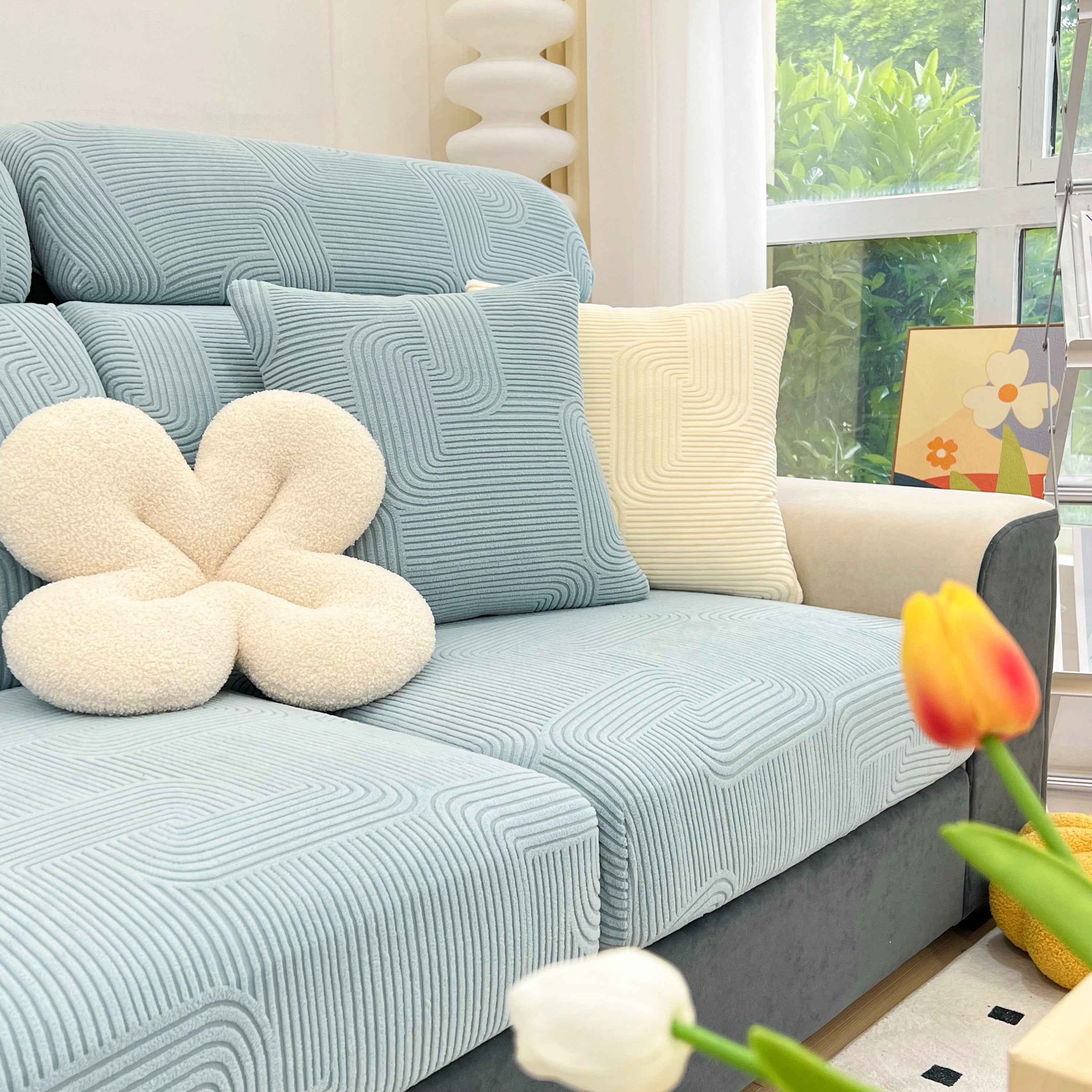 Stretch Couch Cushion Covers, Washable Chaise Lounge Sofa Slipcover, Elastic Furniture Protector for Pets, Kid