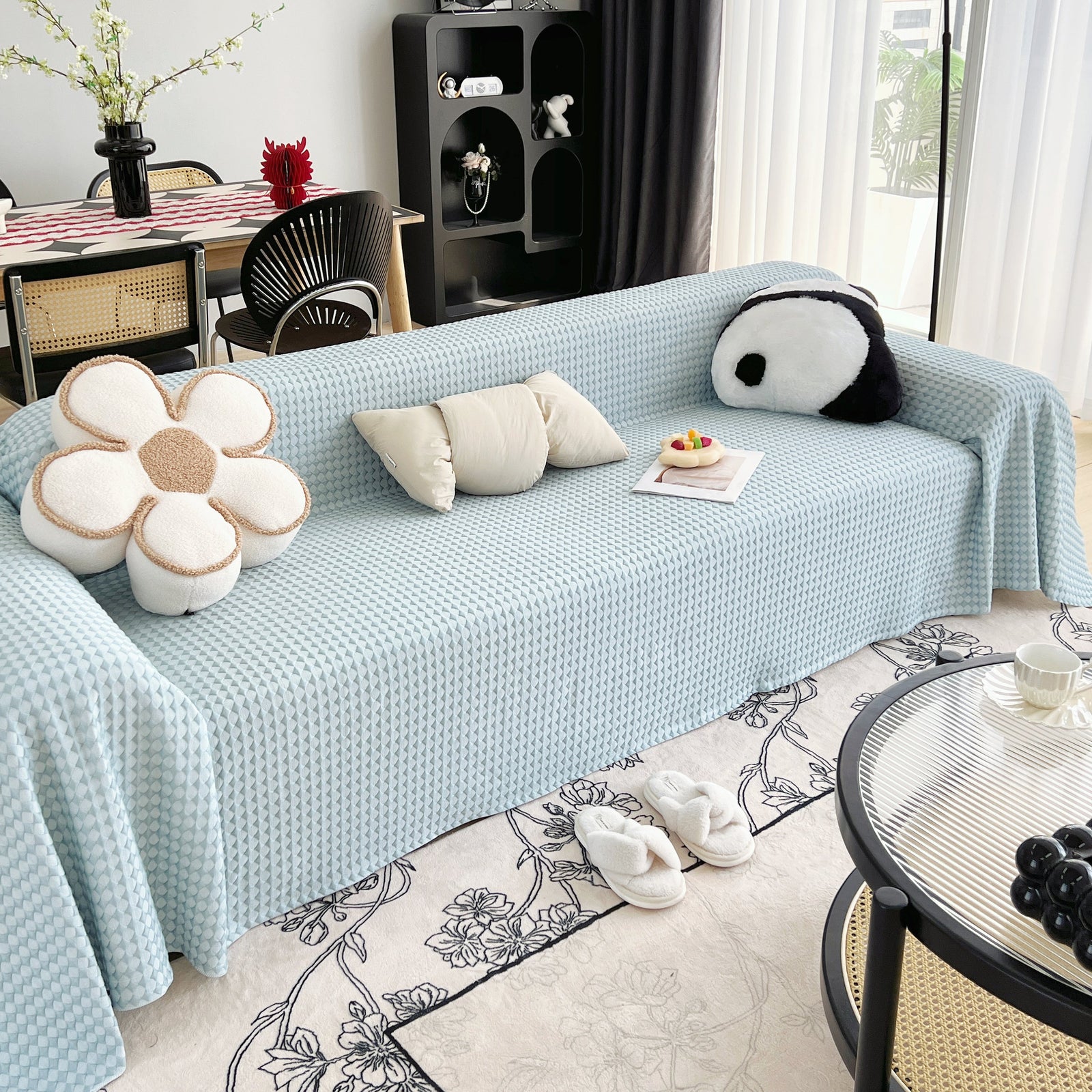 Cooling Textured Sofa Cover Washable Soft Couch Throw Blanket for Summer & Pets