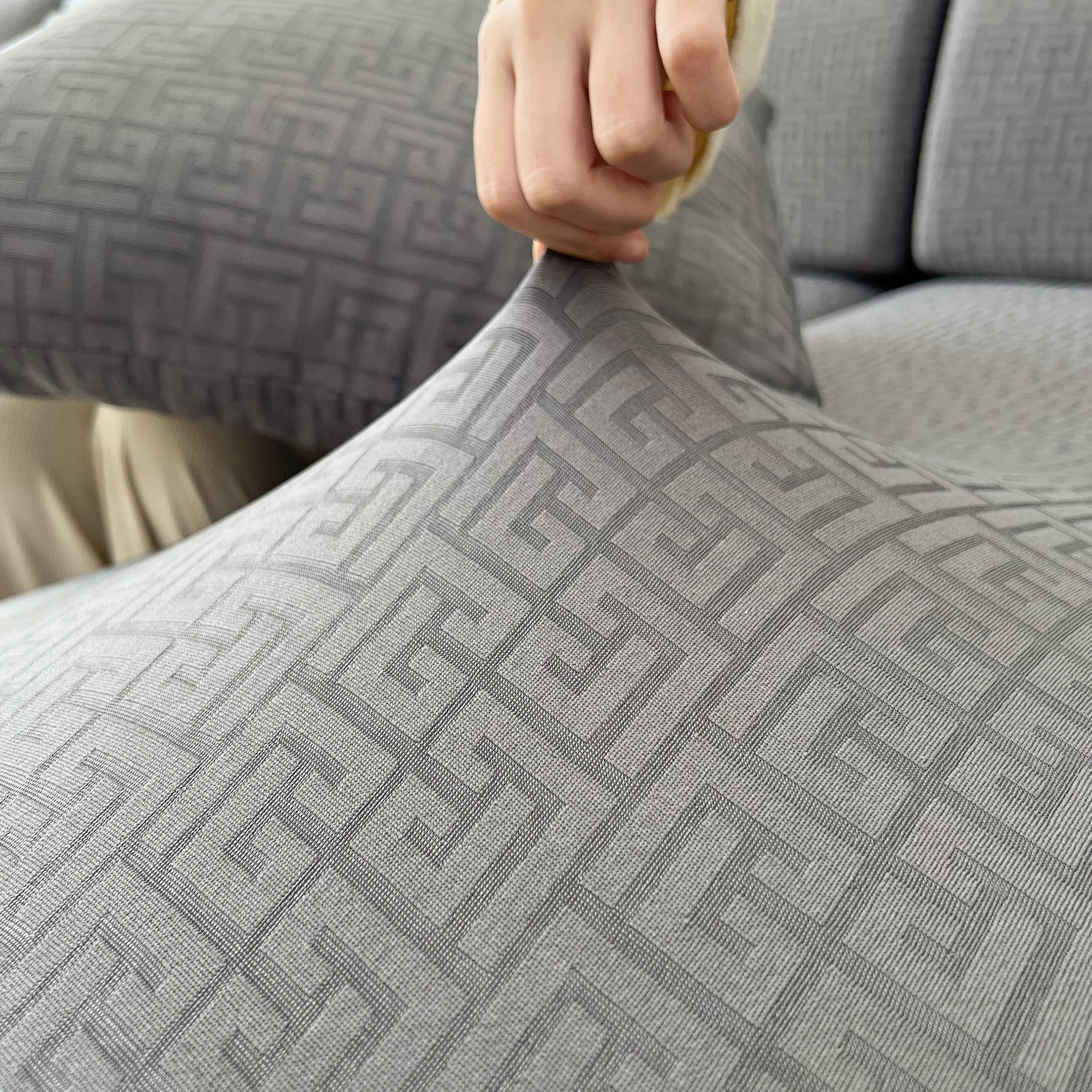 Vedic Chant Jacquard Fleece Fabric Stretch Cushion Cover, Non-Slip Furniture Protector for Kids, Chaise Lounge Cushion Covers