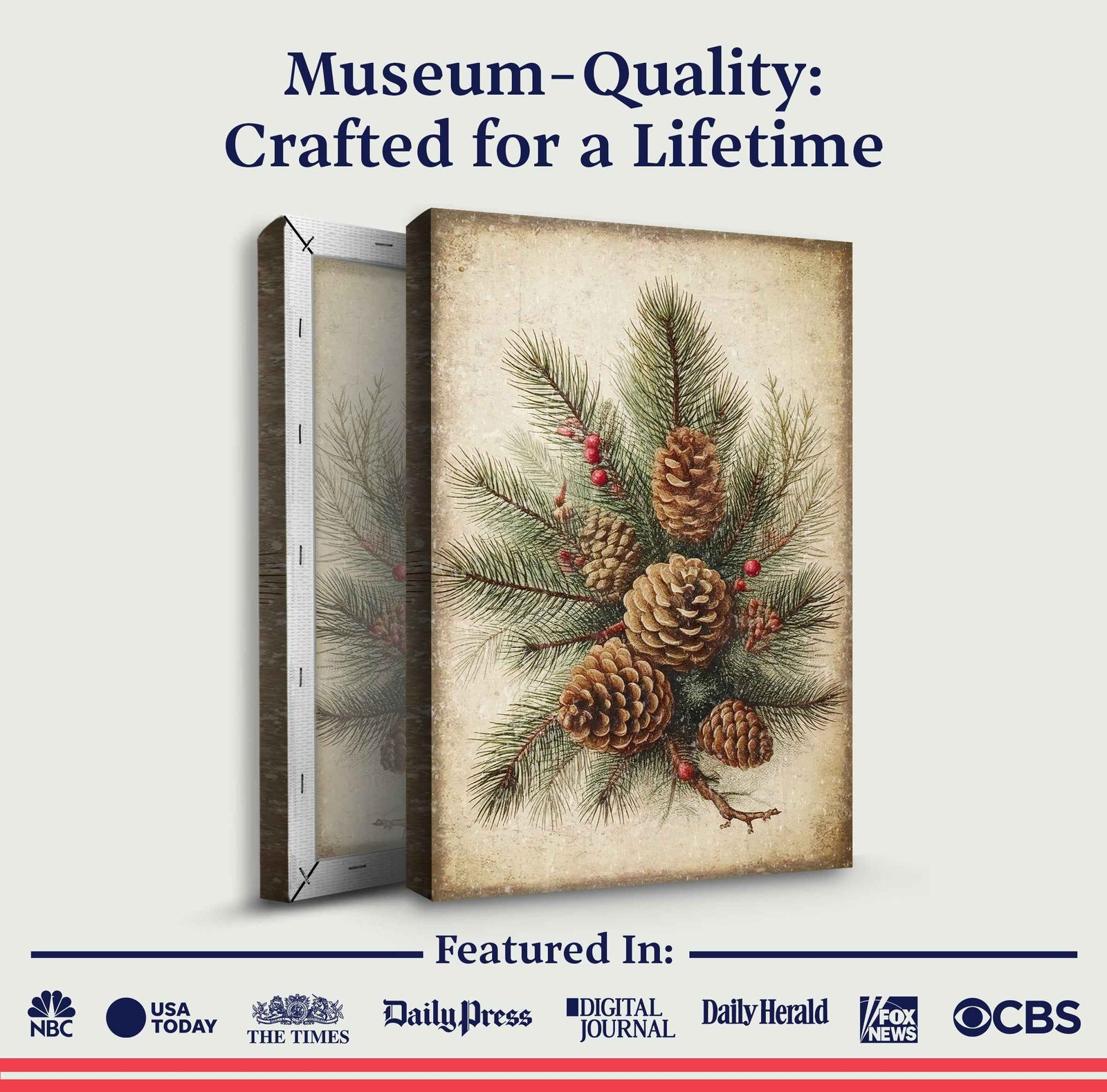 Vintage Winter Pine Cone Christmas Wall Art III