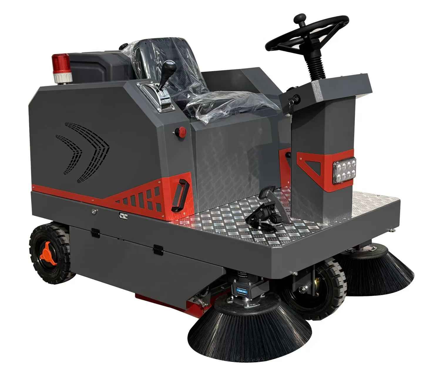 SM1350 Ride-On Sweeper, 53" Industrial Floor Sweeper Machine with Triple Brushes and 21-Gal Hopper