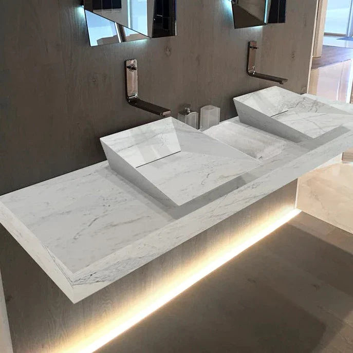 Imperial White Marble Double Sink Above Vanity Wall-mount Bathroom Sink (W)21" (L)80" (H)8"
