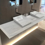 Imperial White Marble Double Sink Above Vanity Wall-mount Bathroom Sink (W)21" (L)80" (H)8"