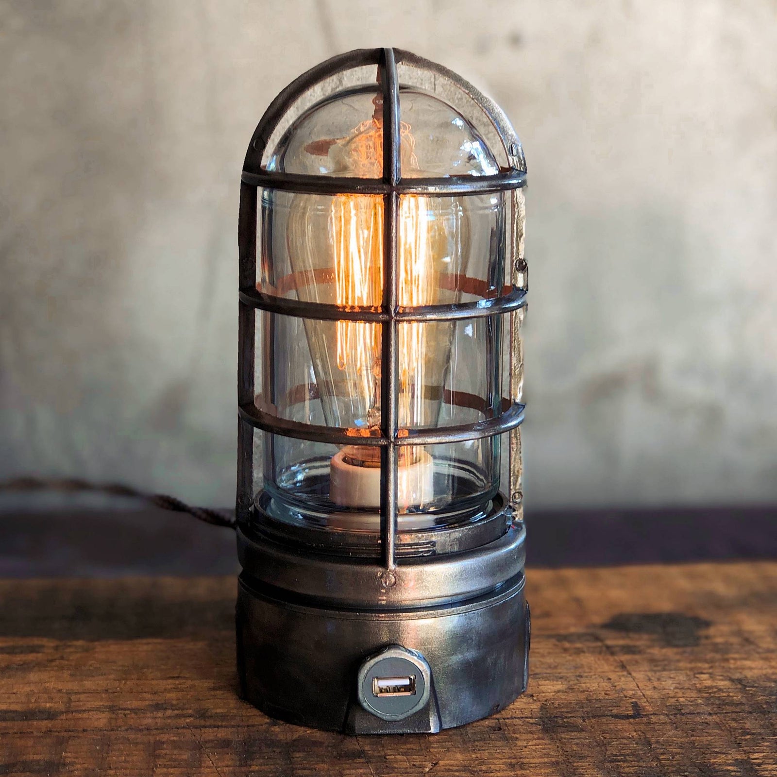 Industrial Touch Lamp with Vintage Edison Bulb - The Iron Cage