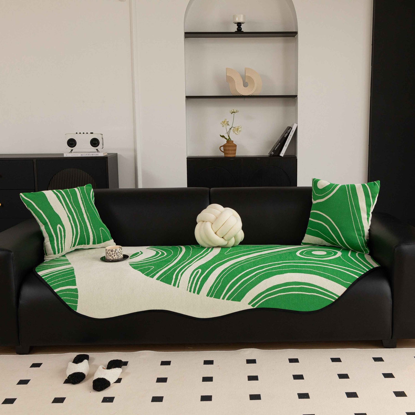Abstract Art Sofa Cover with Wave Edge, Non Slip Couch Cover for Stylish Homes