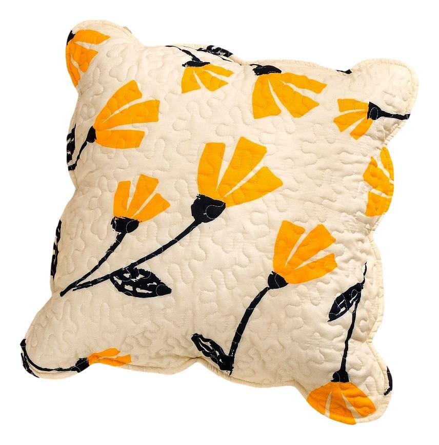 DaDa Bedding Set of 2-Pieces Yellow Fleur Floral Golden Orange Ivory Cream Scalloped Throw Pillow Covers, 18