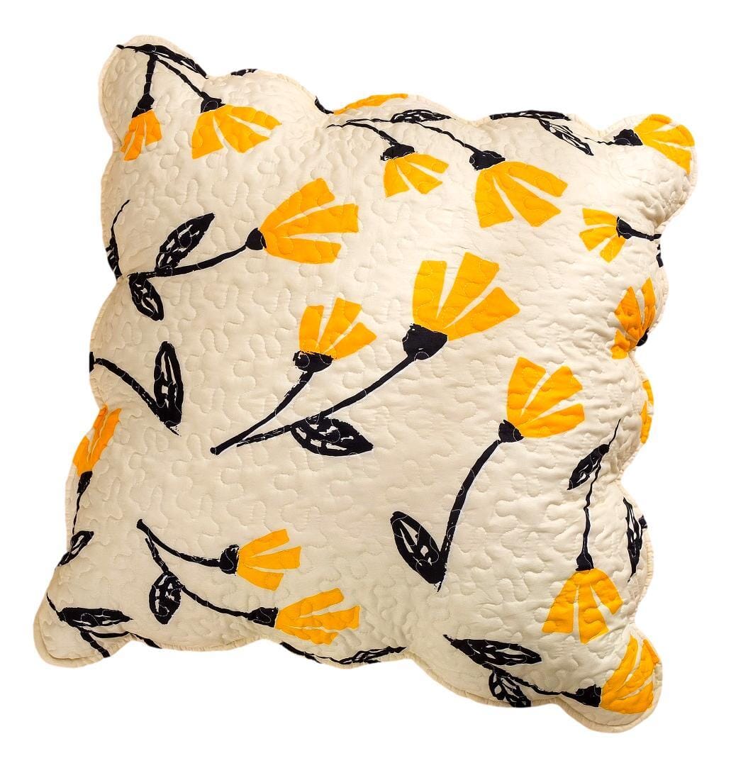 DaDa Bedding Yellow Fleur Floral Golden Orange Ivory Cream Scalloped Euro Pillow Sham Cover, 26" x 26" (18112)