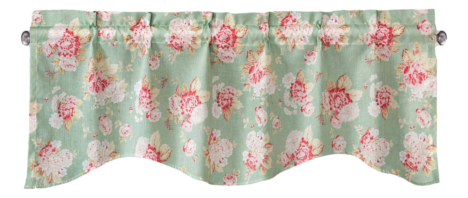 DaDa Bedding Hint of Mint Floral Pastel Roses Cottage Window Curtain Valance - 18