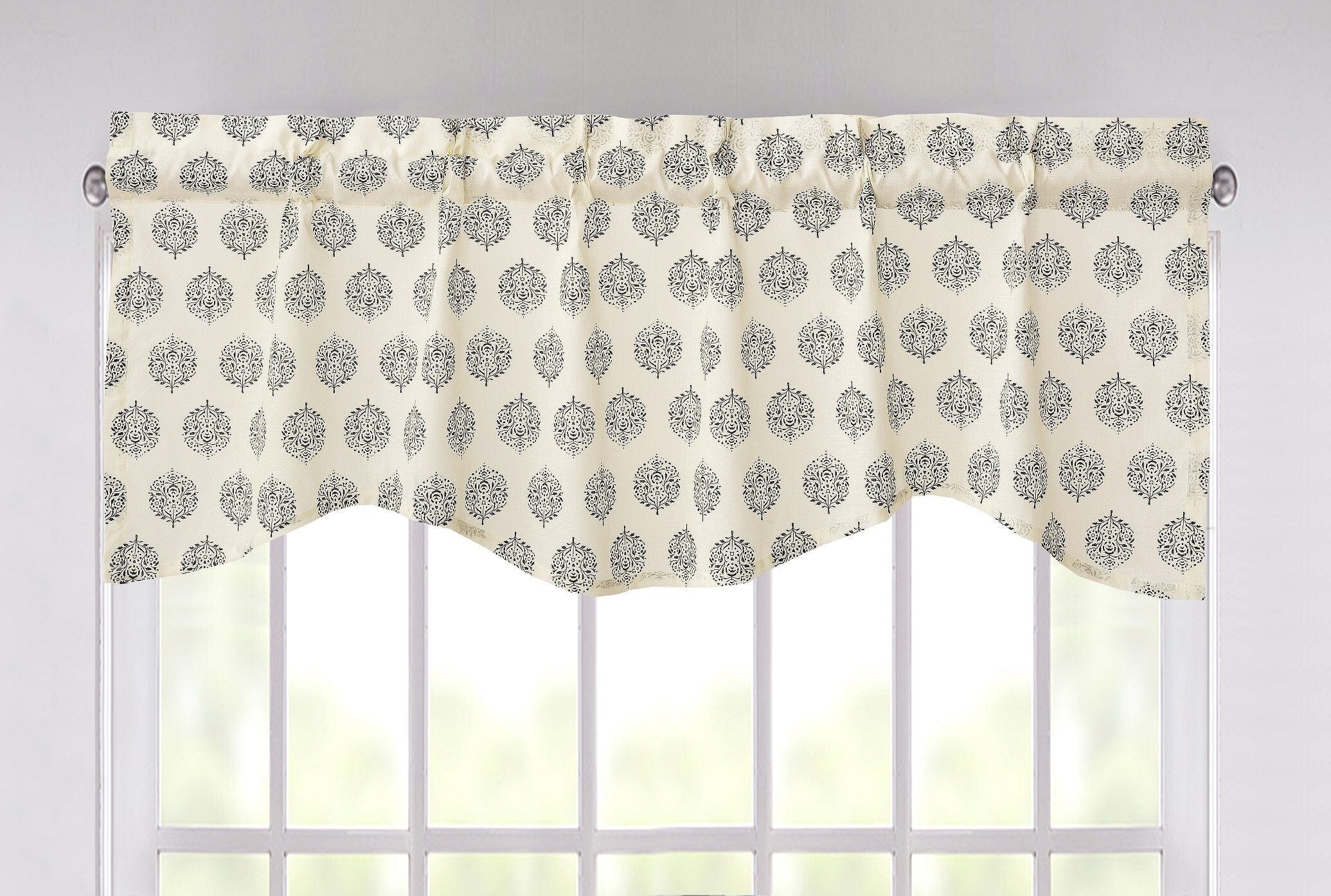 DaDa Bedding Ivory Blue Elegance Mini Medallions Floral Window Curtain Valance - 18" x 52" (JHW-660)
