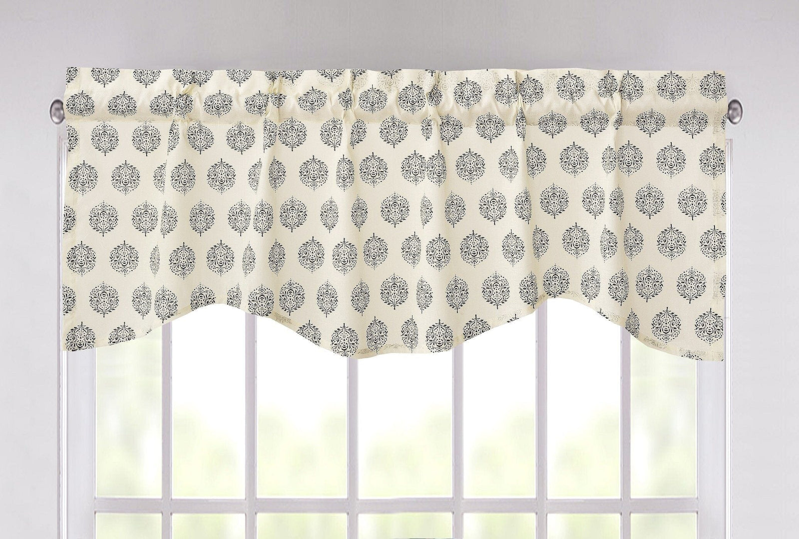 DaDa Bedding Ivory Blue Elegance Mini Medallions Floral Window Curtain Valance - 18