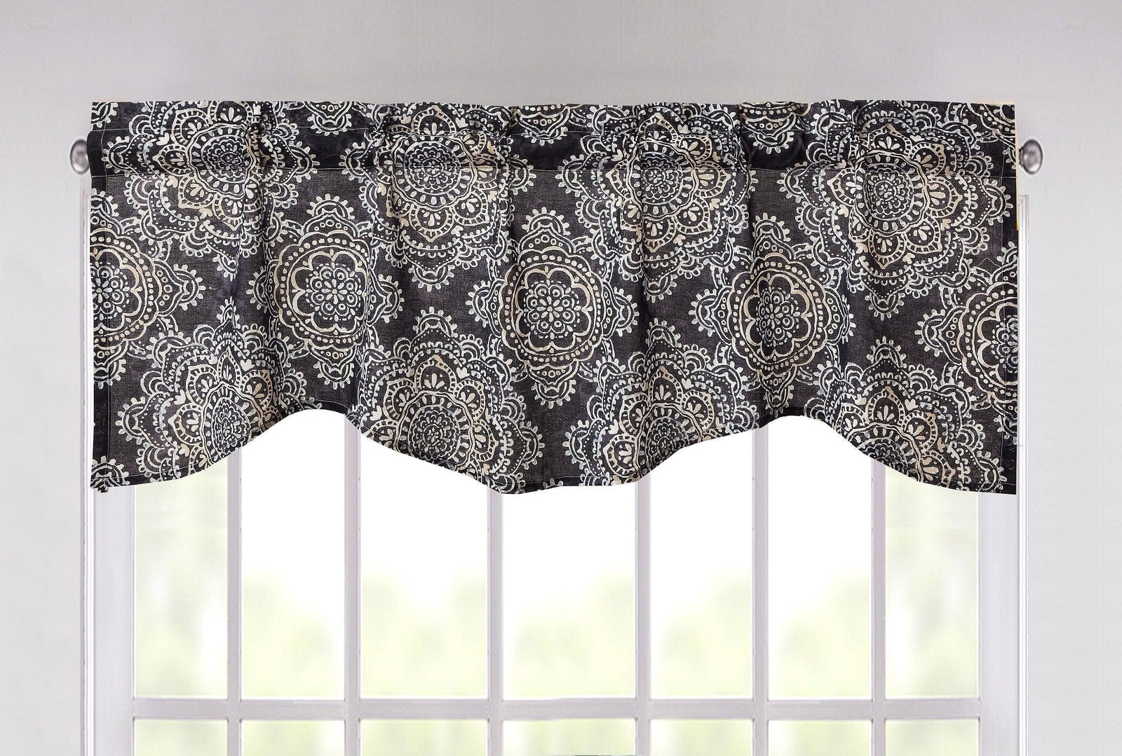 DaDa Bedding Navy Blue Bohemian Elegance Medallions Floral Window Curtain Valance - 18