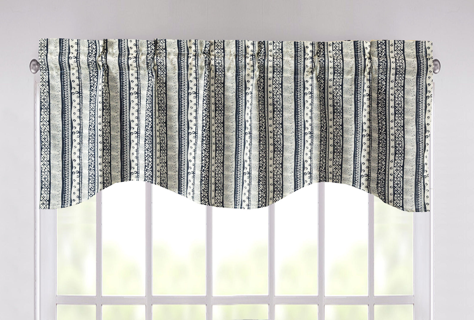 DaDa Bedding Denim Blue Elegance Striped Floral Window Curtain Valance - 18